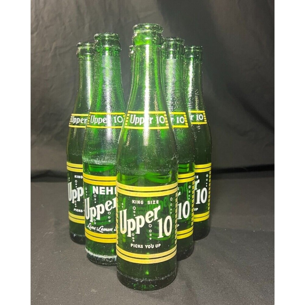 6 pack Nehi UPPER 10 NEHI BOTTLING Co 10 oz Green glass bottle 1960's Duraglas